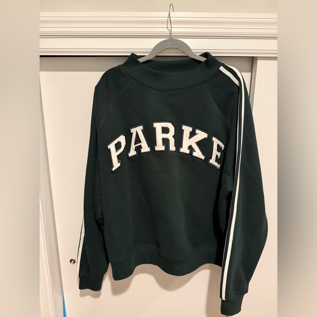 Parke Varsity Mockneck Forest Green Sport Stripe L/Xl Excellent Condition